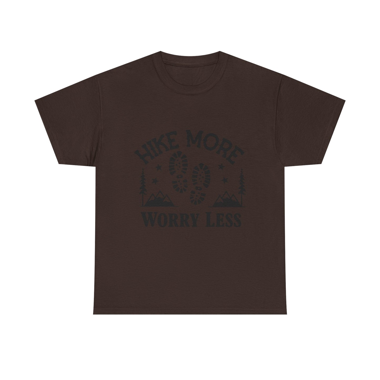 Hiking Motivational Unisex Heavy Cotton Tee - 'Hike More Worry Less' | Men's Graphic Tee | Women's Graphic Tee