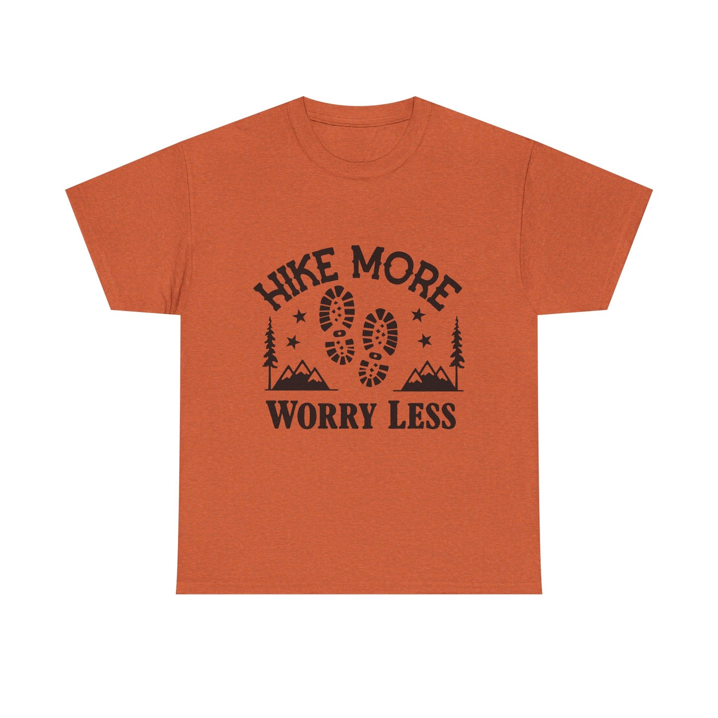 Hiking Motivational Unisex Heavy Cotton Tee - 'Hike More Worry Less' | Men's Graphic Tee | Women's Graphic Tee