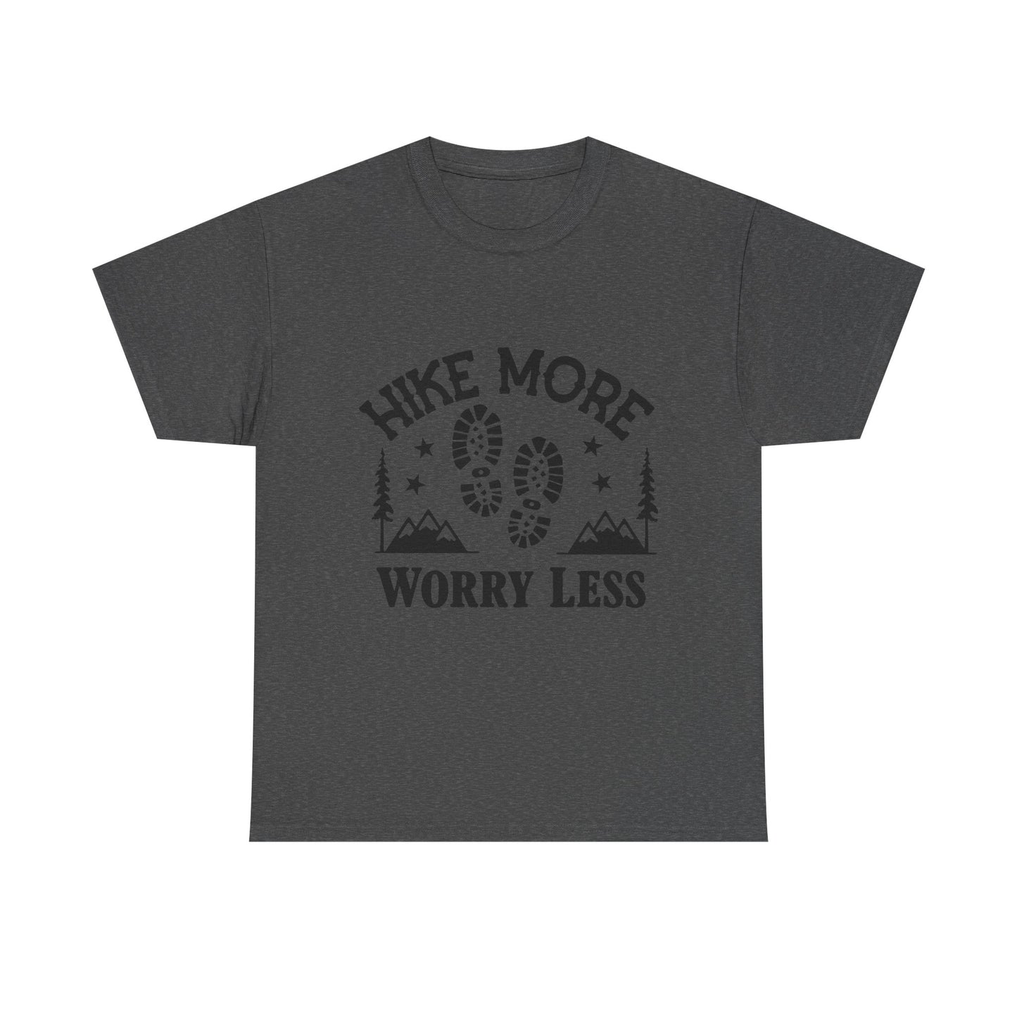 Hiking Motivational Unisex Heavy Cotton Tee - 'Hike More Worry Less' | Men's Graphic Tee | Women's Graphic Tee