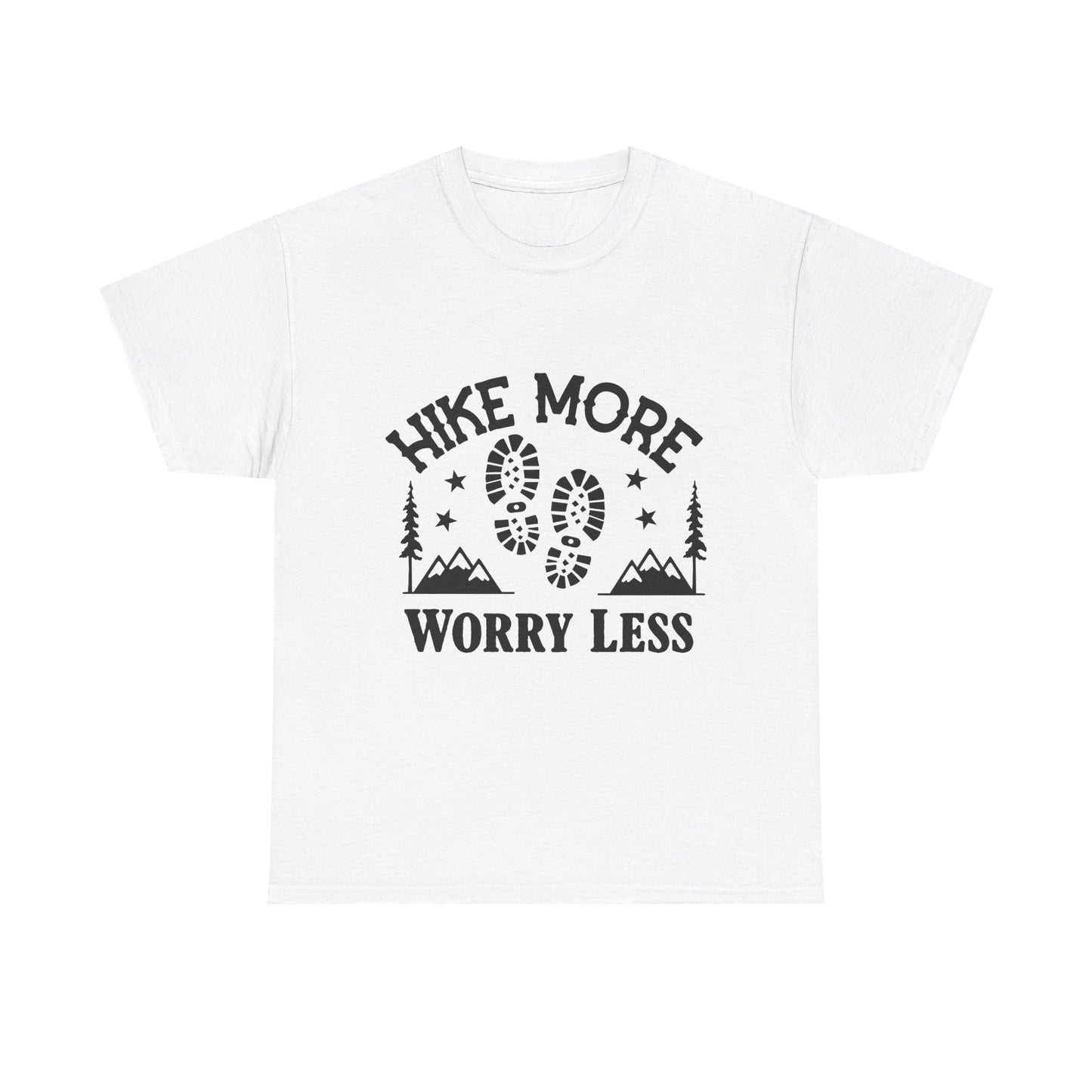 Hiking Motivational Unisex Heavy Cotton Tee - 'Hike More Worry Less' | Men's Graphic Tee | Women's Graphic Tee