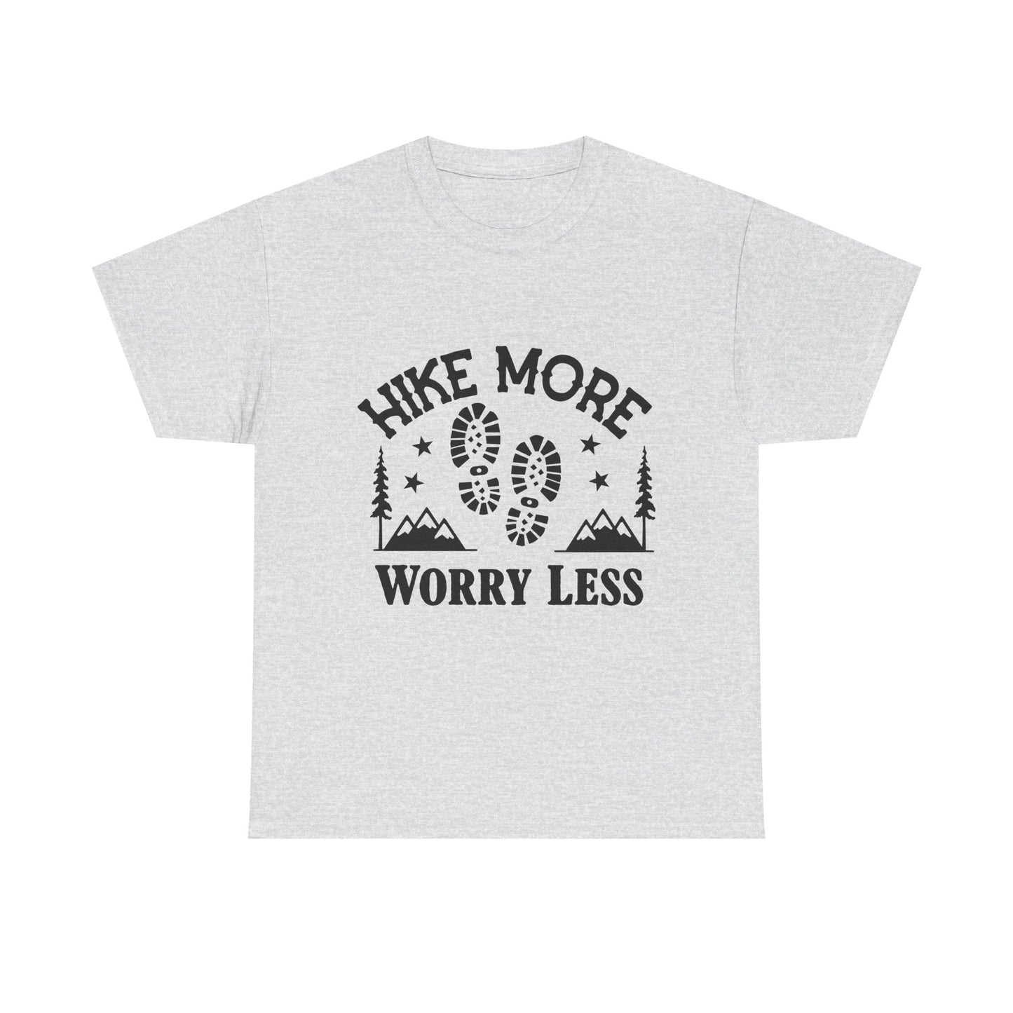 Hiking Motivational Unisex Heavy Cotton Tee - 'Hike More Worry Less' | Men's Graphic Tee | Women's Graphic Tee