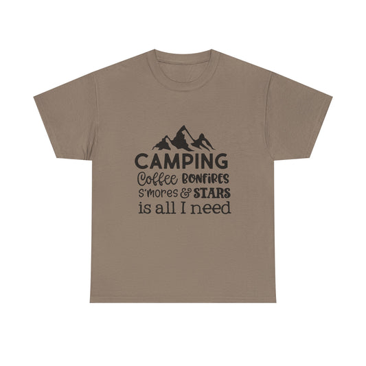 Camping Vibes Graphic Tee - Coffee, Bonfires, S'mores & Stars Design | Camping Tee | Men's Graphic Tee | Women's Graphic Tee