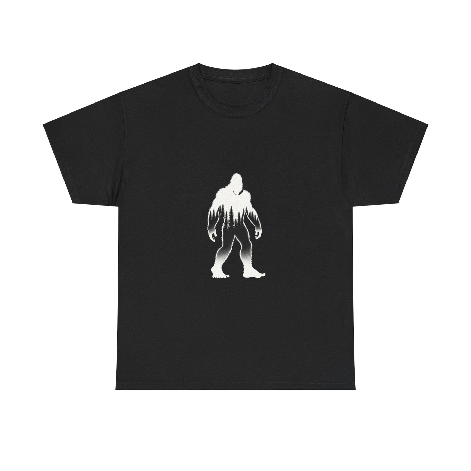 Keywords: Squatch silhouette t-shirt, Sasquatch graphic tee, unisex cotton shirt, wilderness explorer apparel, comfortable casual wear, mysterious creature design, sustainable fashion, outdoor enthusiast clothing.