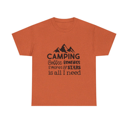 Camping Vibes Graphic Tee - Coffee, Bonfires, S'mores & Stars Design | Camping Tee | Men's Graphic Tee | Women's Graphic Tee