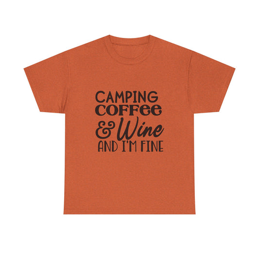 Camping Coffee & Wine Unisex Heavy Cotton Camping Tee