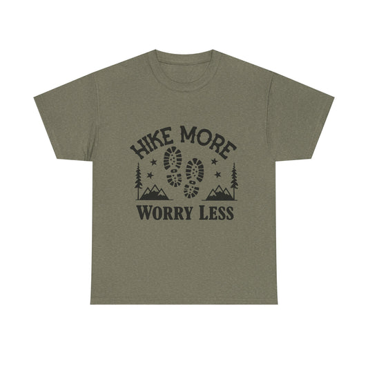 Hiking Motivational Unisex Heavy Cotton Tee - 'Hike More Worry Less' | Men's Graphic Tee | Women's Graphic Tee