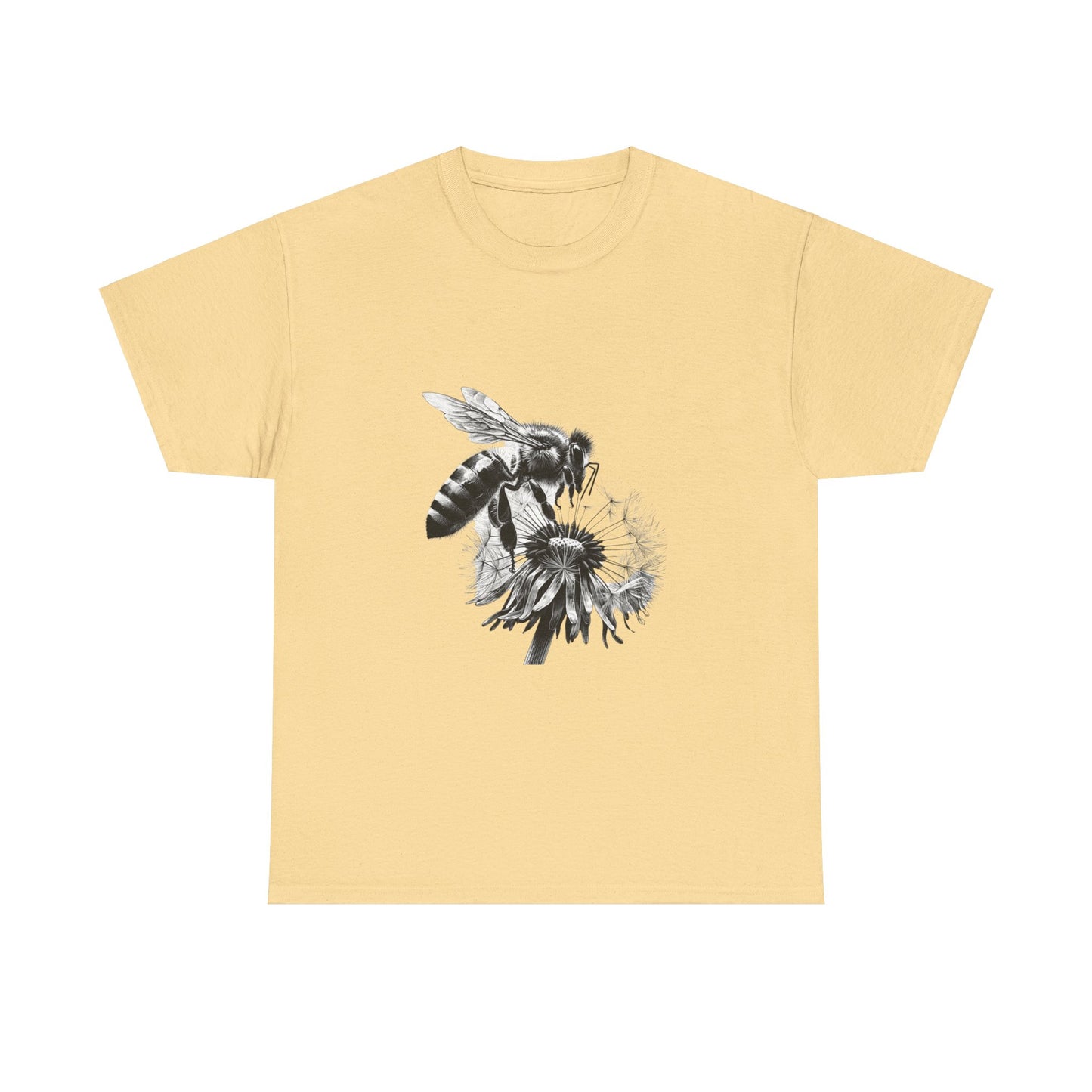 Keywords: Wishful bee t-shirt, bee and dandelion graphic tee, unisex cotton shirt, nature-inspired apparel, comfortable casual wear, whimsical animal design, sustainable fashion, outdoor enthusiast clothing.