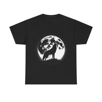 Keywords: Wolf moon t-shirt, wolf howling graphic tee, unisex cotton shirt, nature-inspired apparel, comfortable casual wear, majestic animal design, sustainable fashion, outdoor enthusiast clothing.