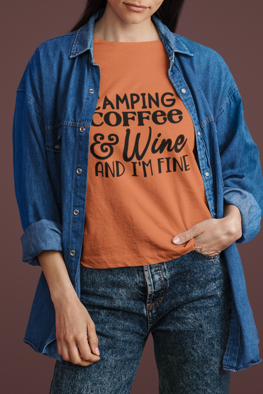Camping Coffee & Wine Unisex Heavy Cotton Camping Tee