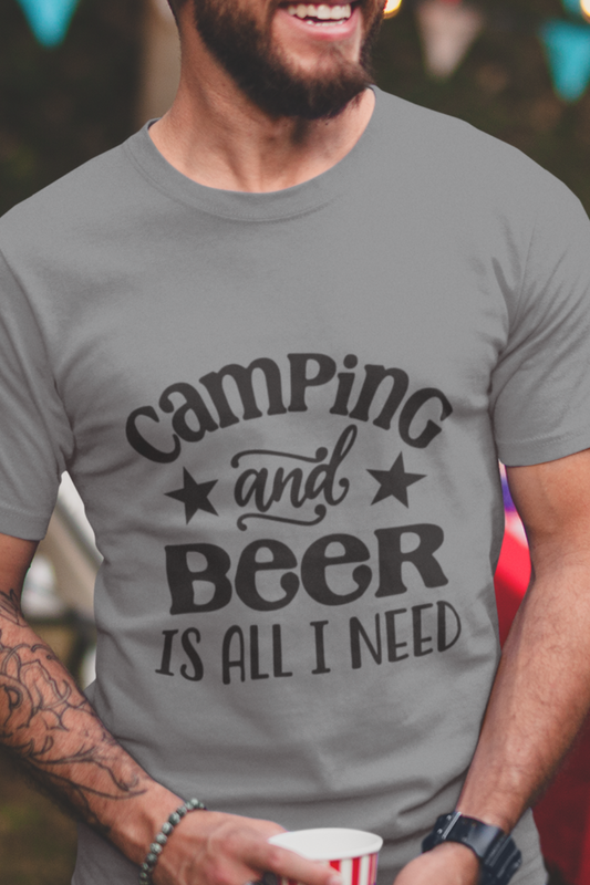 Camping and Beer Unisex Heavy Cotton Camping Tee - Perfect for Outdoor Enthusiasts