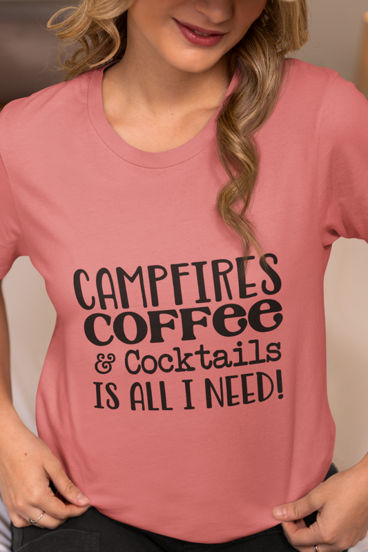 Campfires, Coffee & Cocktails Unisex Heavy Cotton Camping Tee | Women's Graphic Tee